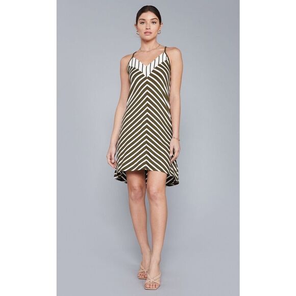 Laila Jayde Mitered Striped Dress in Olive/Natural Size XS - Picture 1 of 5